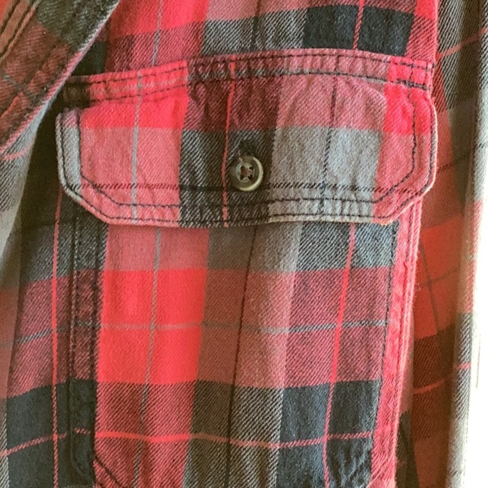 🫎 RED GRAY & BLACK Mens Shirt Button Down EPLVC Plaid Size XL UniSex ⚠️ - Picture 5 of 16